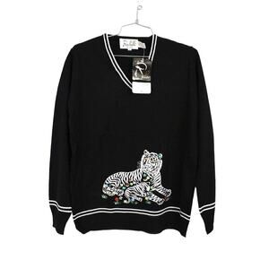 Vtg Rochelle Sweater 70s Adorable Momma Tiger/Cubs L NWT Acrylic Long Sleeves